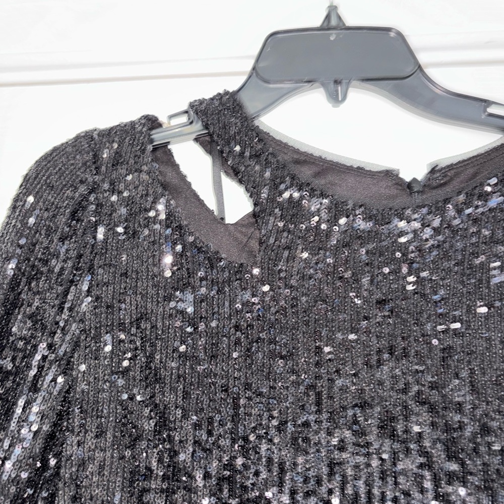 Xscape Black Sequin Long-Sleeve Cocktail Dress - Picture 6 of 11